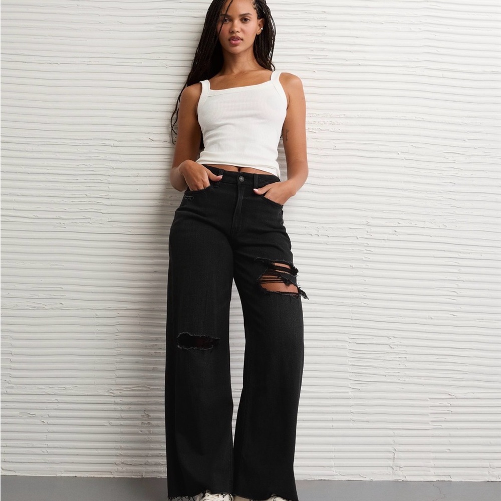 AE Dreamy Drape Stretch Curvy Super High Waisted Baggy Wide Leg Jean NWT 6